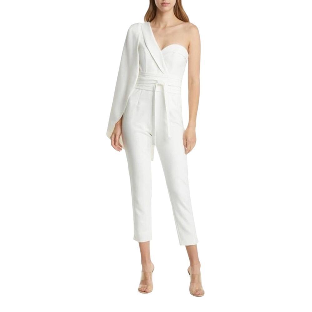 NWT Lavish Alice White One-Shoulder Cape Jumpsuit Size 8 Bridal